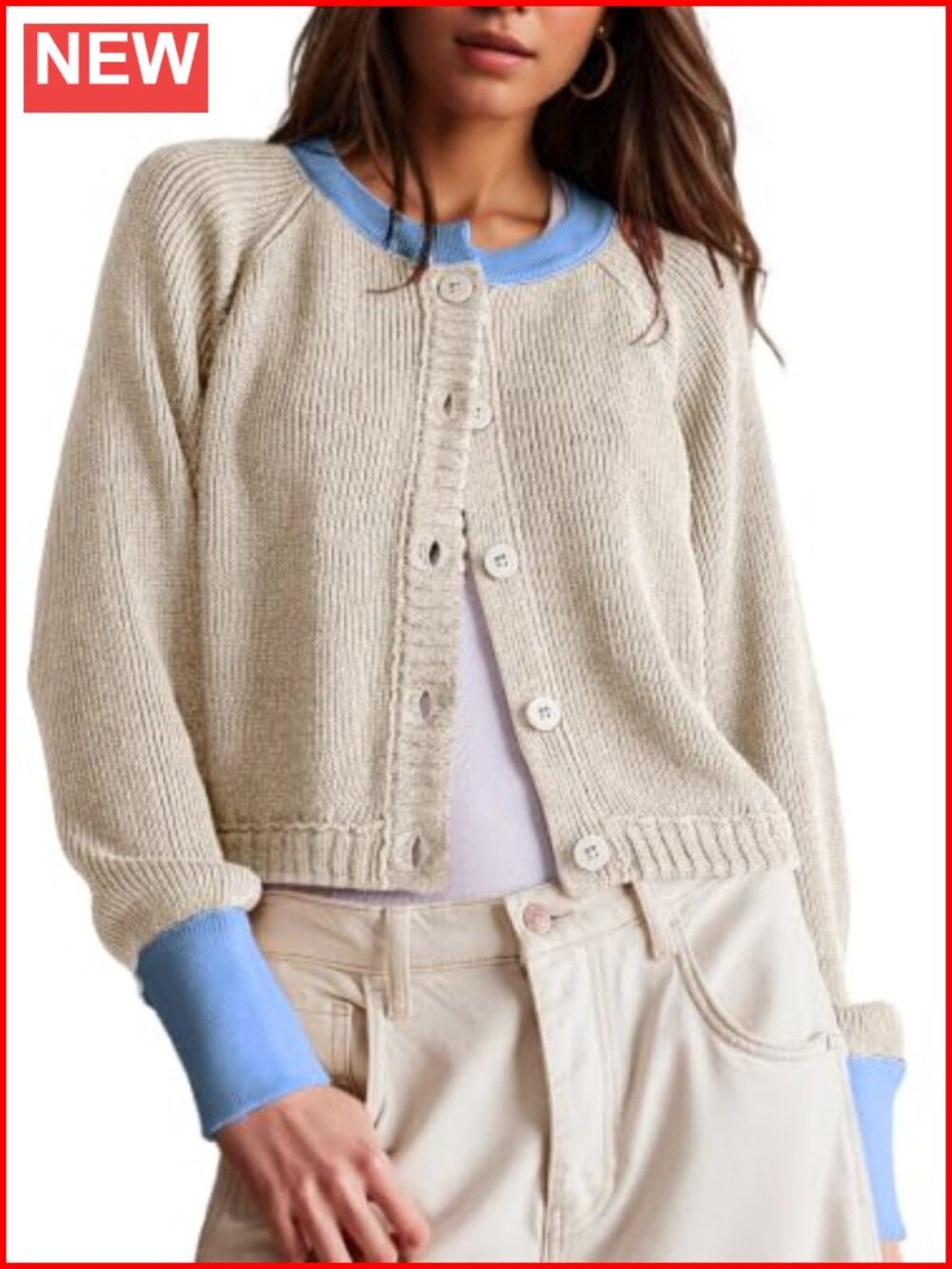 Cropped Cardigan Sweater Long Sleeve Open Front Button Down
